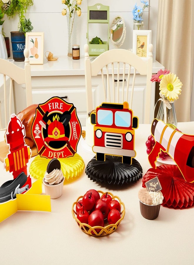 Epakh 10 Pcs Firetruck Birthday Party Decorations Fire Truck Themed Table Supplies Firetruck Honeycomb Centerpieces Fire Truck Plates Firefighter Hat Extinguisher Fireman Party Favor Supplies for Kids - Image 4